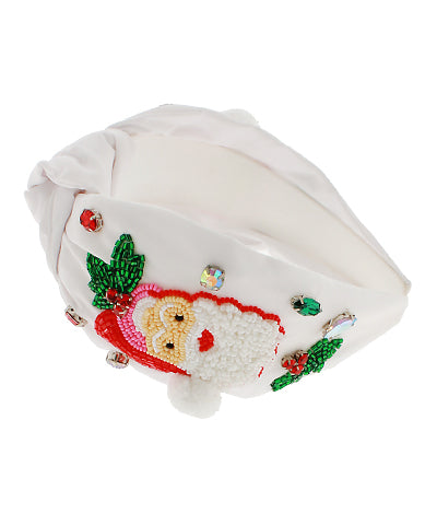 Golden Stella Christmas Santa Beaded Headband in White