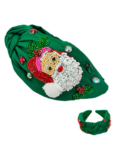 Golden Stella Christmas Santa Beaded Headband in Green