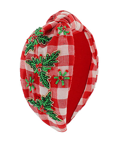 Golden Stella Christmas Checker Pattern Headband in Red