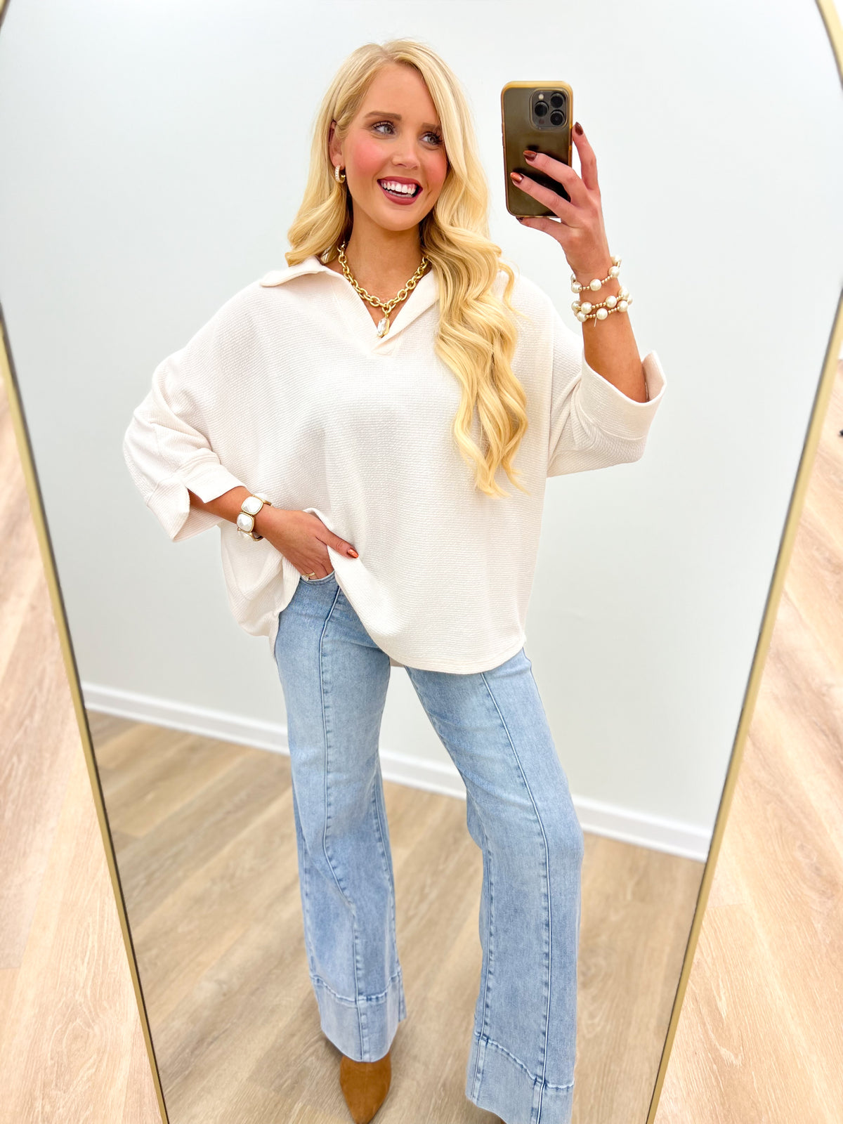 Tres Bien 1/2 Sleeve Collared Top