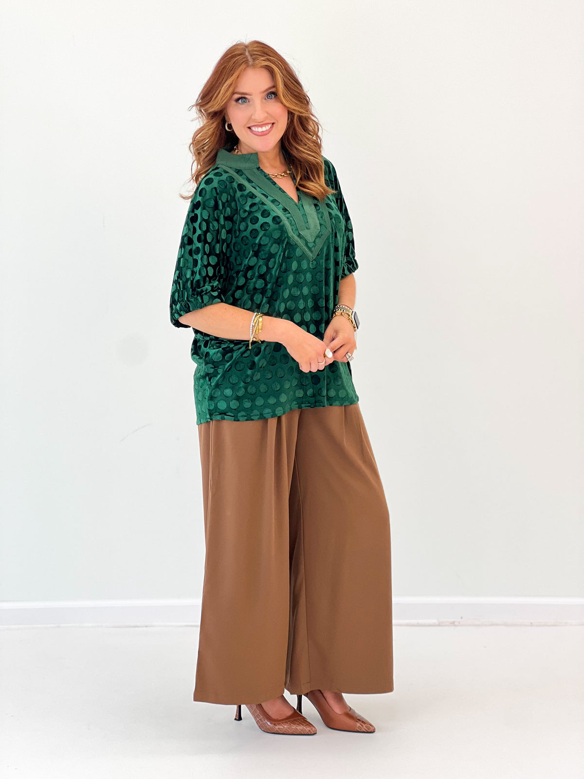 Umgee Velvet Polka Dot Blouse