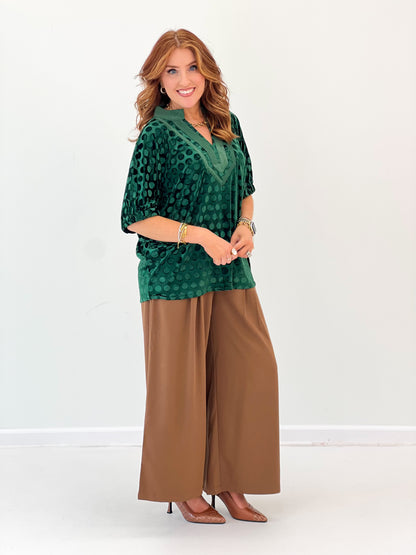 Umgee Velvet Polka Dot Blouse