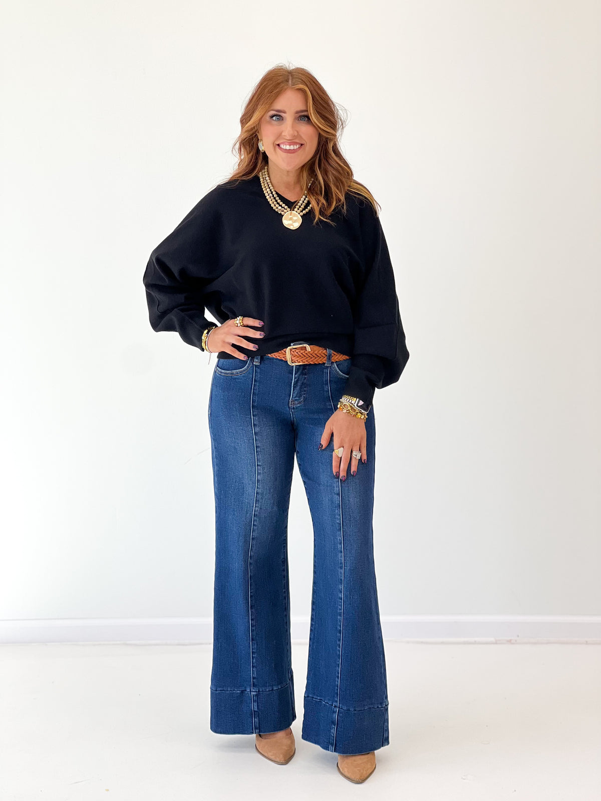 Black cashmere-blend V-neck dolman boyfriend sweater with loose shoulders