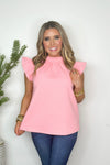 Pink Back Neck Tie Texture Knit Top