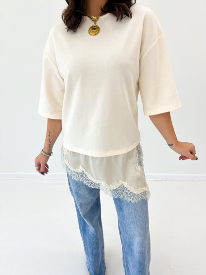 Glam Asymmetric Lace Trim Top