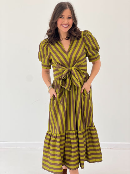 Entro Short SleeveStripe V-Neck Front Dress