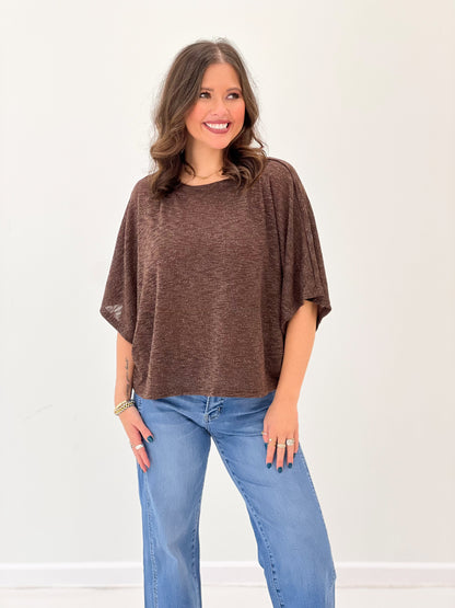 Glam Boat Neck Wide Dolman Sleeve Top