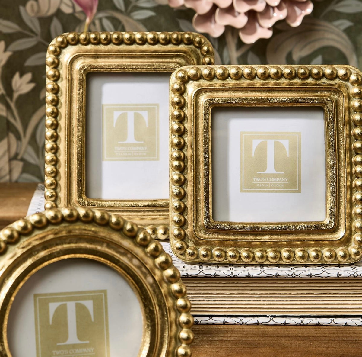 Two's Company Beaded Gold Picture Frame