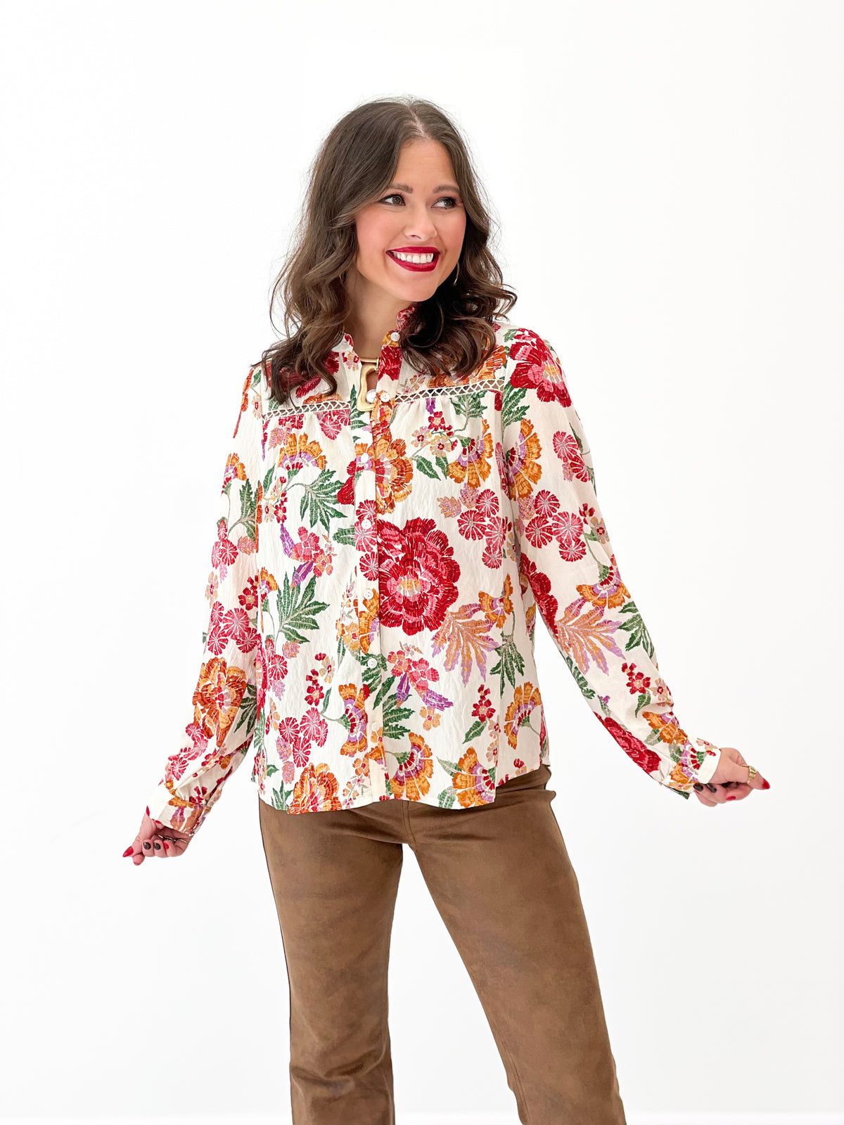 Fate Lace Trimmed Stand Collar Blouse