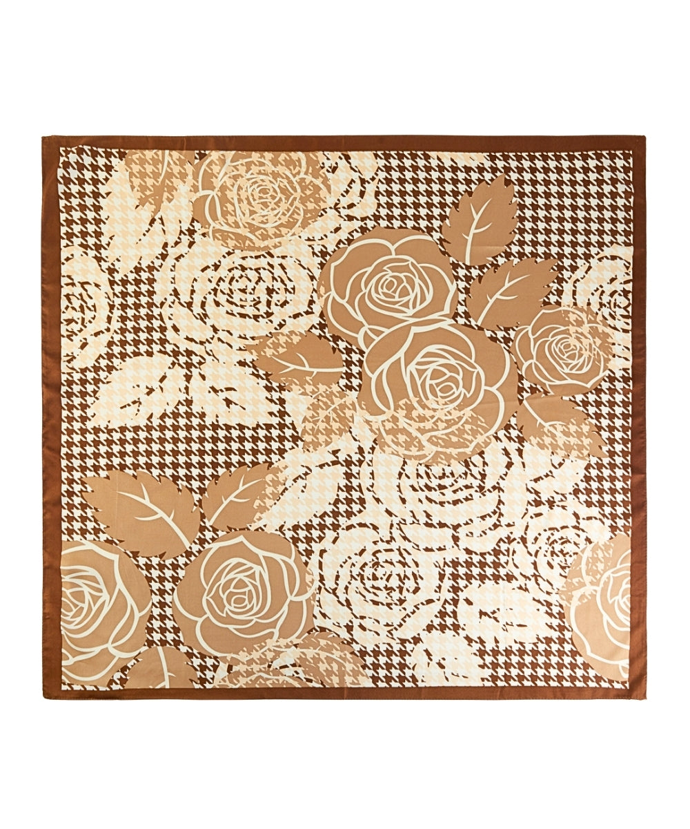 Golden Stella Vintage Rose and Houndstooth Print Scarf in Taupe