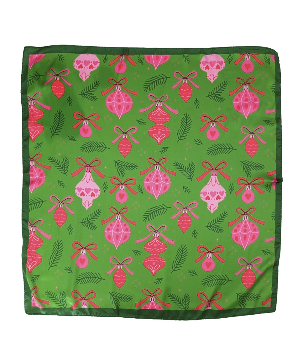 Golden Stella Christmas Theme Print Bandana Scarf in Ornament/Green