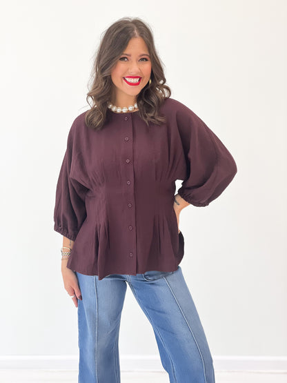 Jodifl Cinched Waist Button Up Top