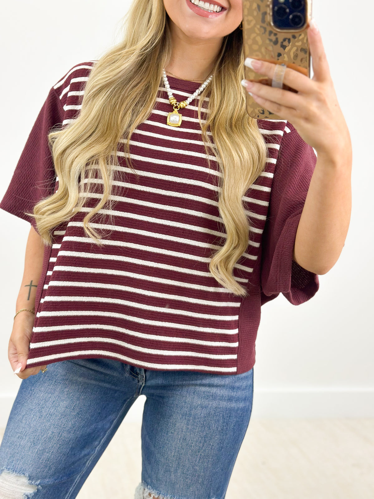 Tres Bien Cloudy Knit Stripe Color Block Top
