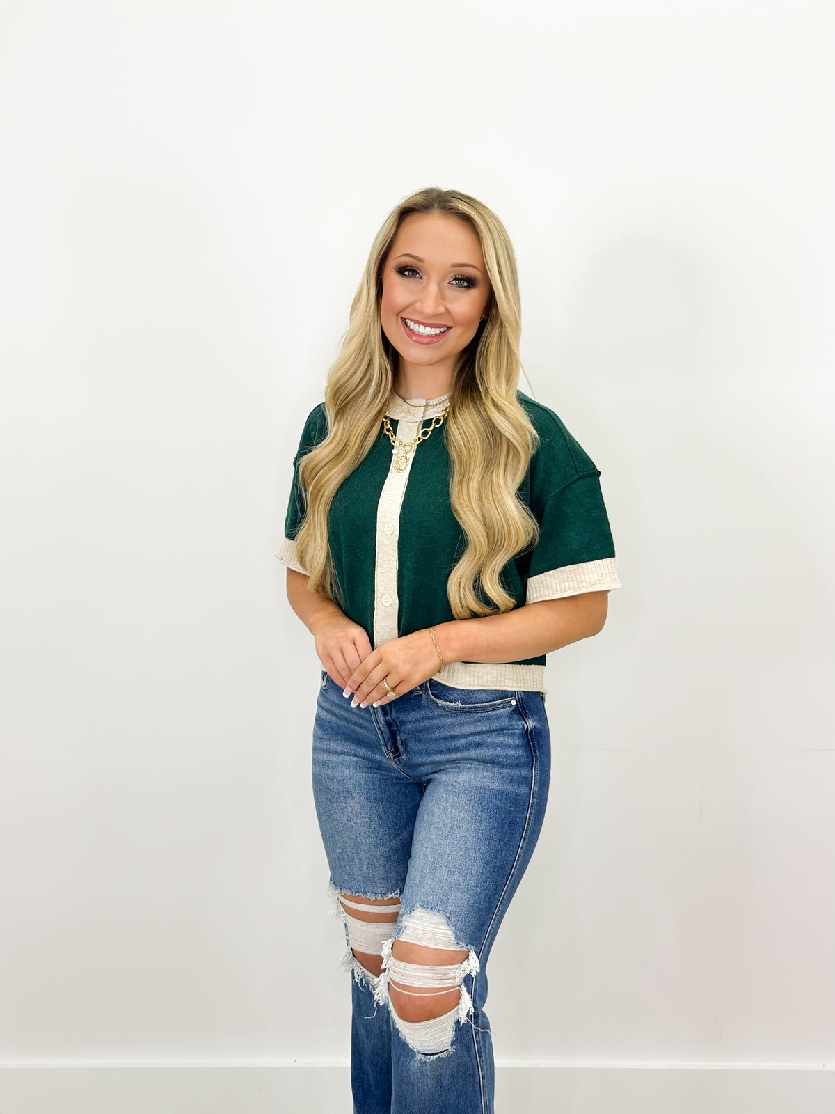 Eesome Contrast Trim Short Sleeve Cardigan