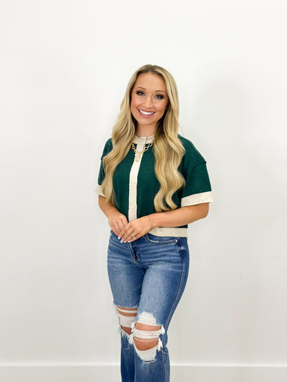 Eesome Contrast Trim Short Sleeve Cardigan