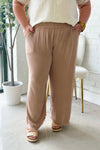 Latte Wide Leg Elastic Frayed Pants