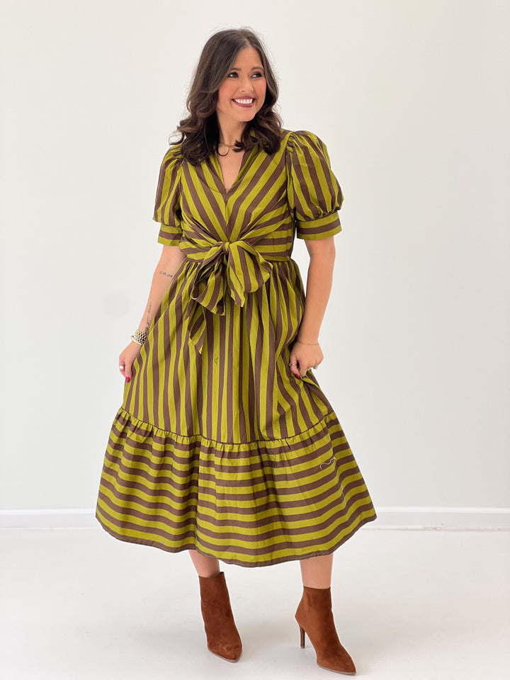 Entro Short SleeveStripe V-Neck Front Dress