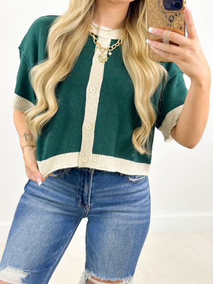 Eesome Contrast Trim Short Sleeve Cardigan