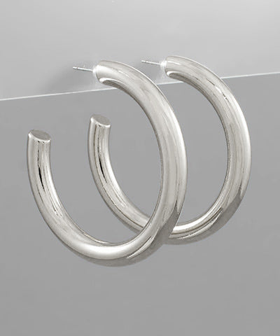 Golden Stella 50mm Hollow Hoops in Rhodium