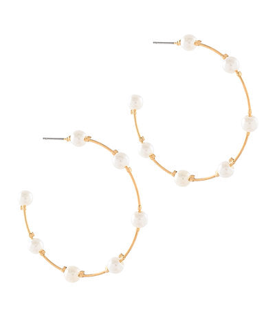 Golden Stella 48mm Pearl Station Hoops in Gold