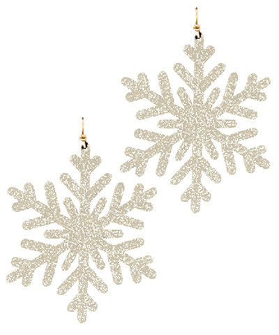 Golden Stella Glitter Snowflake Earrings in White