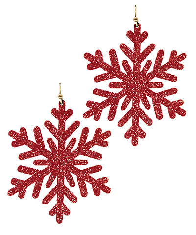 Golden Stella Glitter Snowflake Earrings in Red