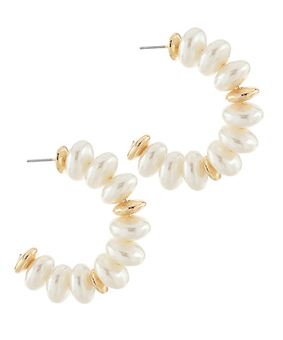 Golden Stella Wide Pearl & CCB Bead Hoops in Cream/Gold