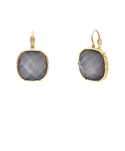 Faceted Stone French Clip Earrings Gray/Gold