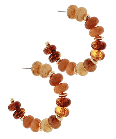 Golden Stella Marble & CCB Beaded Hoops in Light Brown