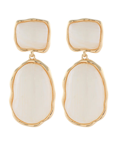 Oval & Square Marble Earrings in White/Gold
