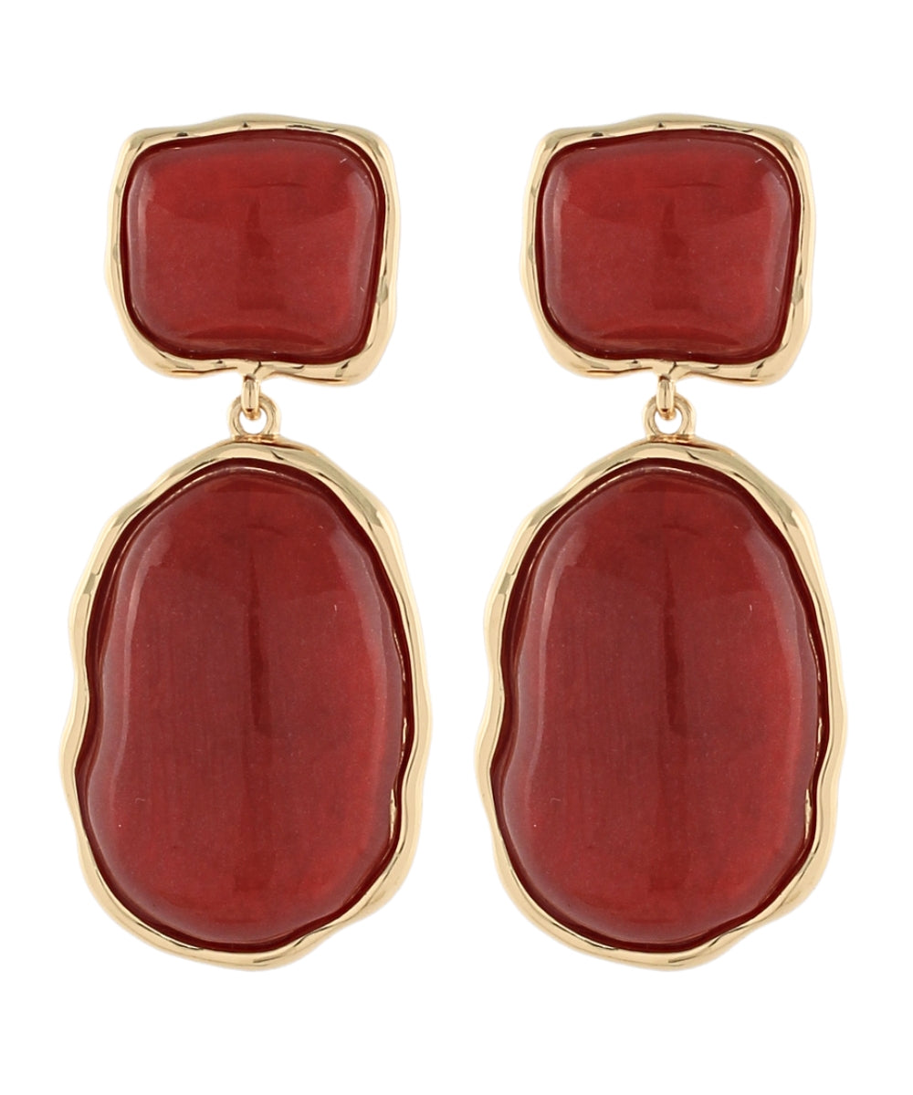 Oval & Square Marble Earrings in Burgundy/Gold