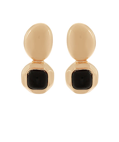Square Dome Stone & Oval Earrings in Black/Gold