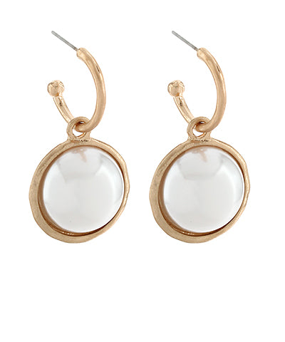 Golden Stella Round Dome Dangle Hoops in Cream/Matte Gold