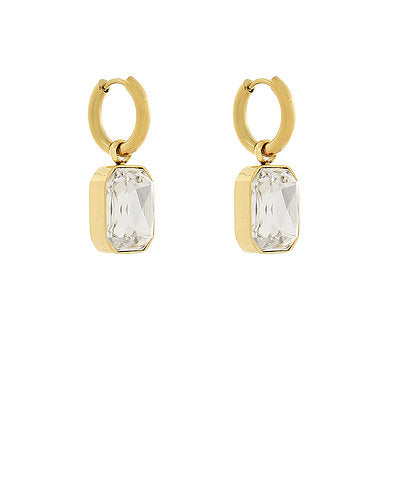 Golden Stella Faceted Stone Dangle Earrings in Clear/Gold