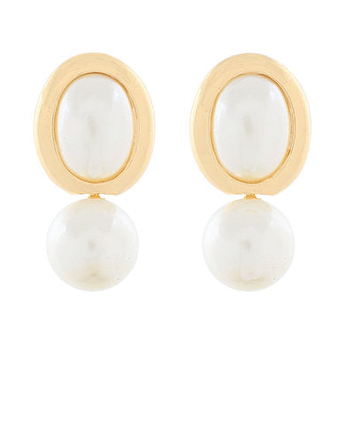 Golden Stella Oval & Ball Pearl Earrings in Cream/Gold