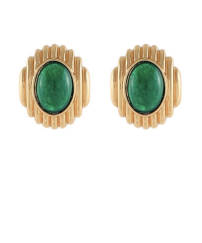 Golden Stella Geometric Oval Stone Earrings in Green