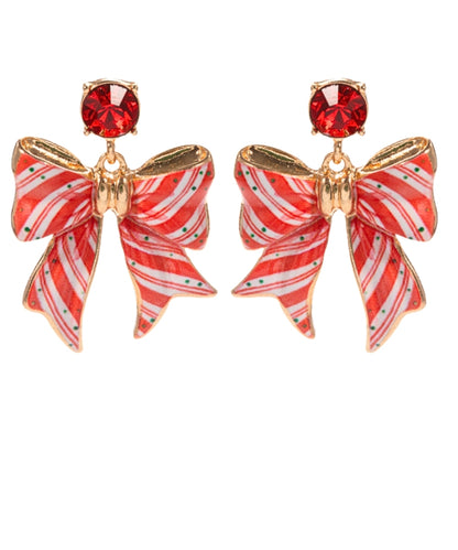 Golden Stella Christmas Bow & Stone Earrings in Red/White