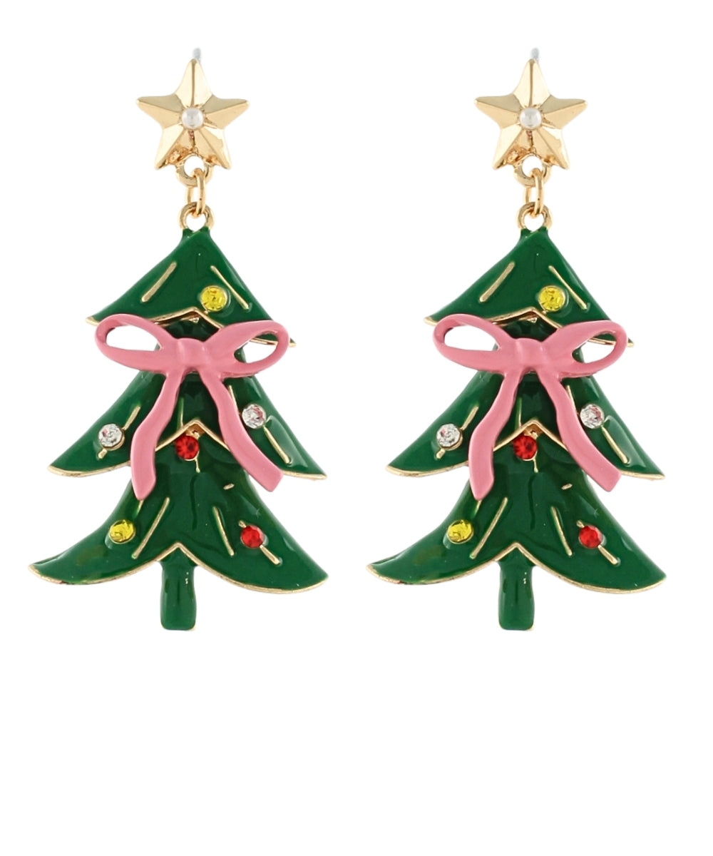 Golden Stella Christmas Tree Earrings in Green/Gold