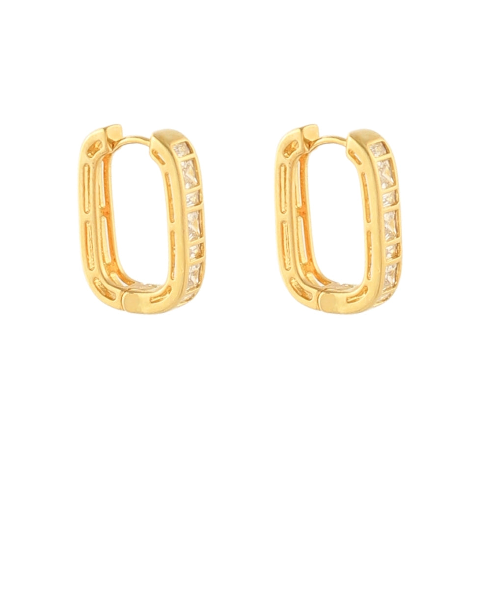 Golden Stella Pave Baguette Hoop Earrings in Gold/Clear