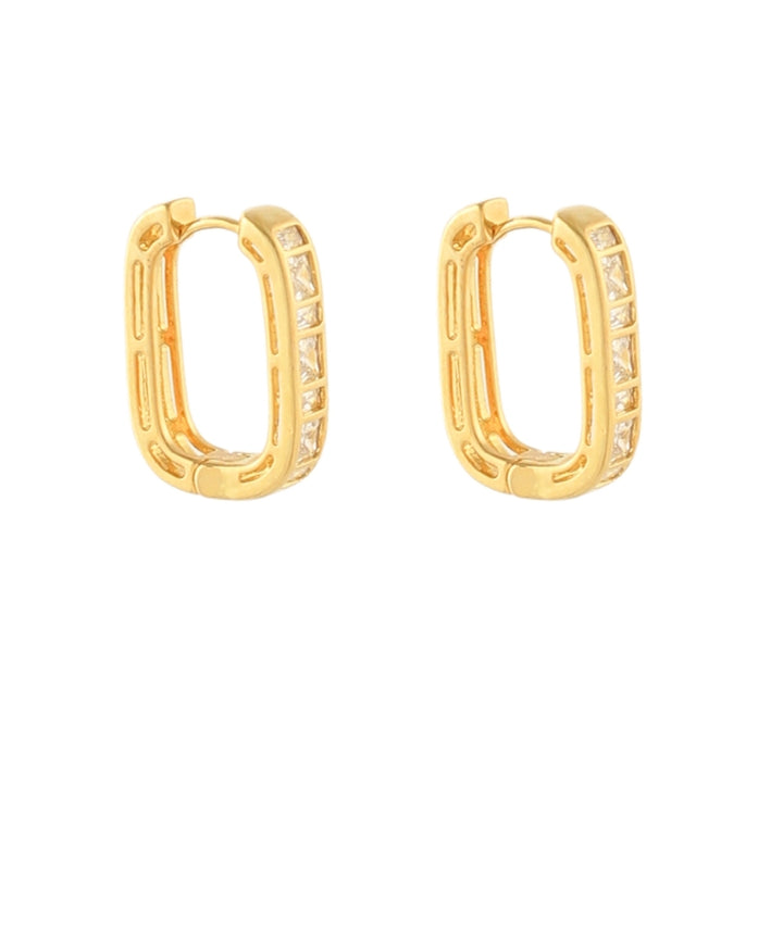 Golden Stella Pave Baguette Hoop Earrings in Gold/Clear