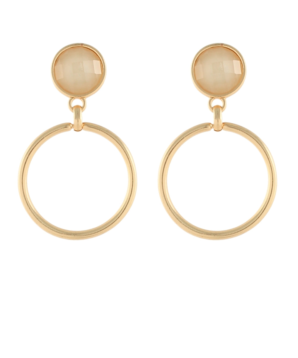 Golden Stella Faceted Stone & Ring Earrings in Beige