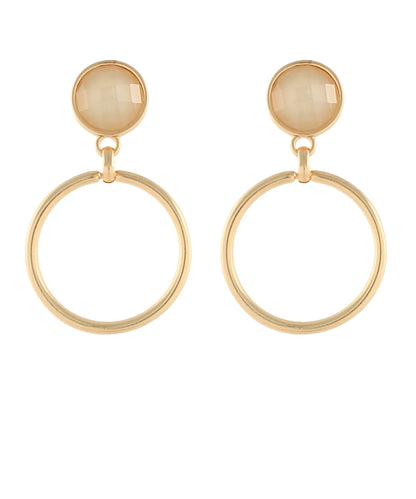 Golden Stella Faceted Stone & Ring Earrings in Beige