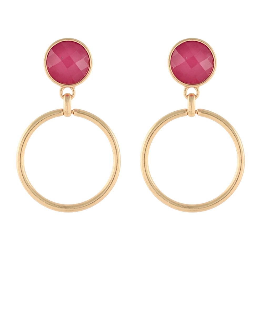 Golden Stella Faceted Stone & Ring Earrings in Fuchsia