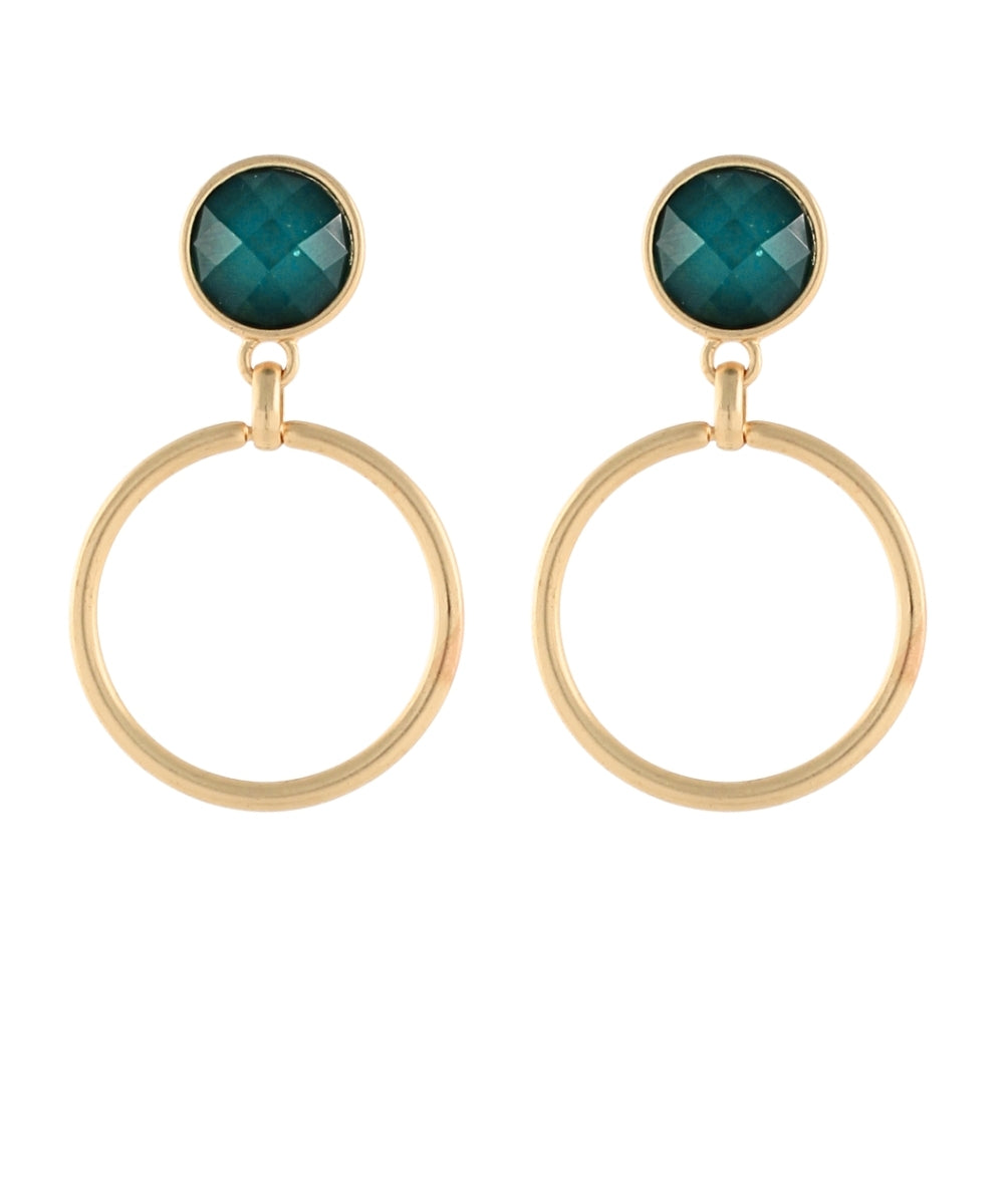 Golden Stella Faceted Stone & Ring Earrings in Teal