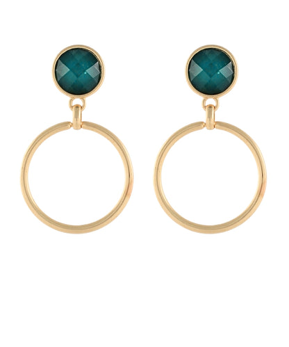 Golden Stella Faceted Stone & Ring Earrings in Teal