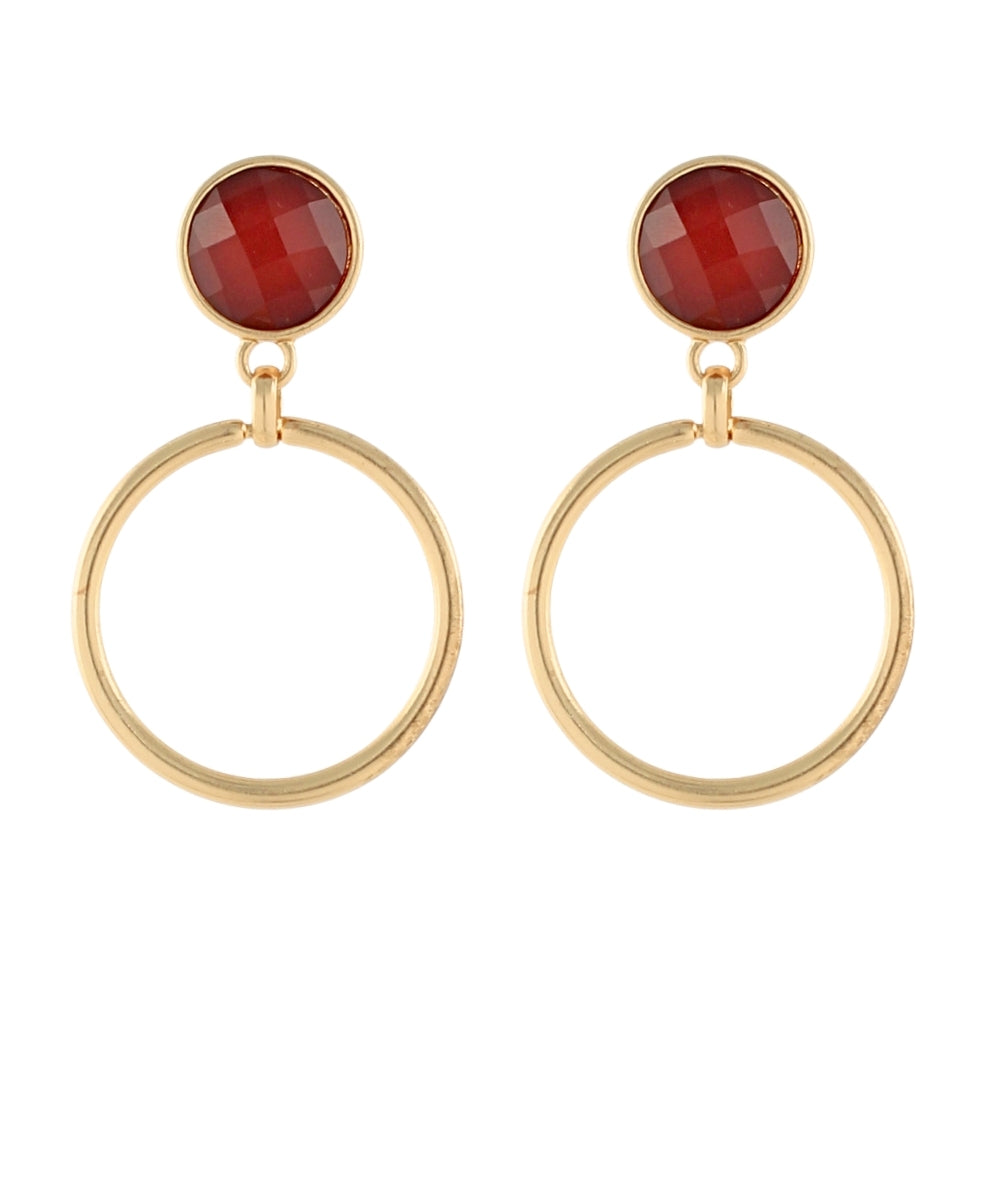 Faceted Stone & Ring Earrings Burgundy