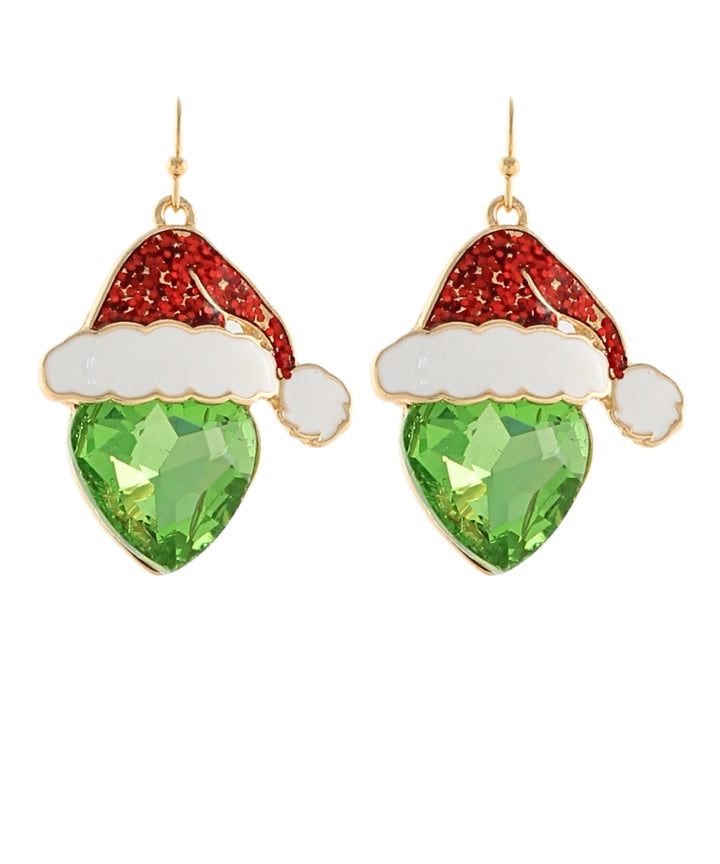 Golden Stella Christmas Grinch w/Hat Earrings in Green