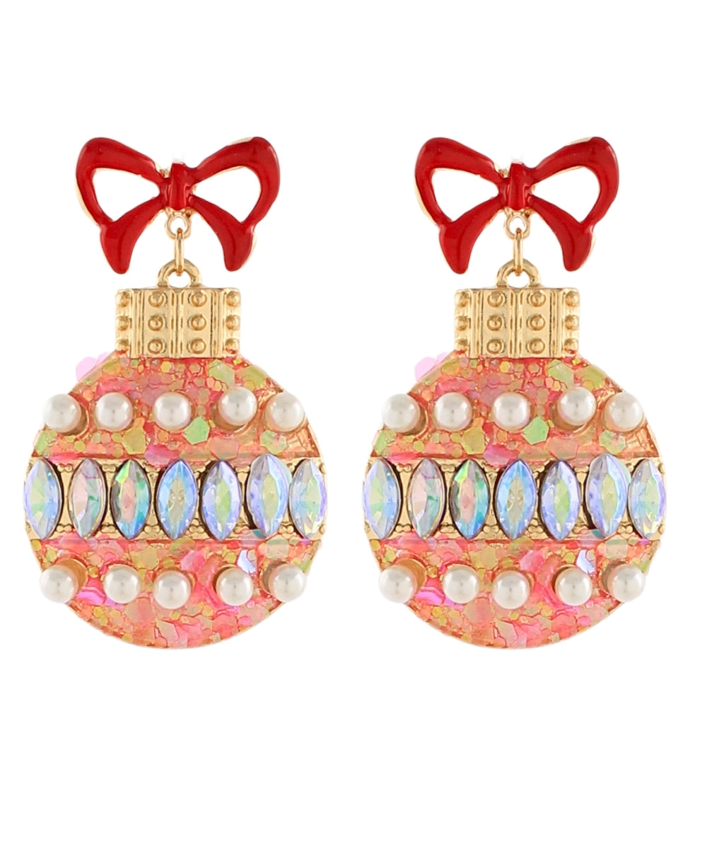 Golden Stella Christmas Pave Ornament Earrings in Fuchsia