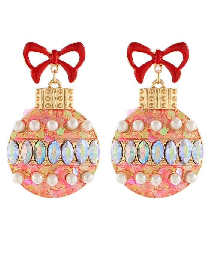 Golden Stella Christmas Pave Ornament Earrings in Fuchsia