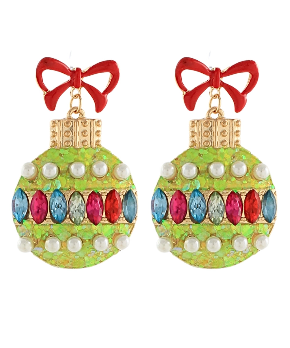 Golden Stella Christmas Pave Ornament Earrings in Green Multi